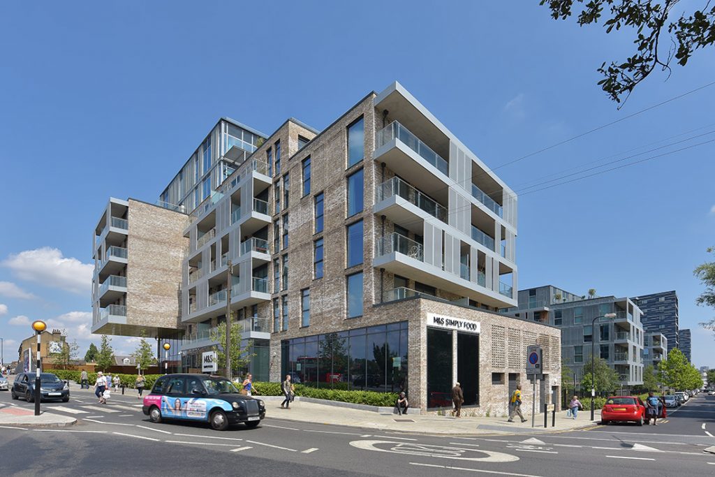 Architectural photography of retail and residential building in London, UK.