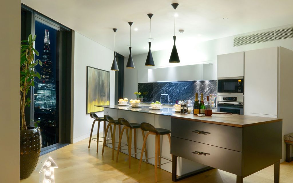 Lifestyle Interior Photography London UK. Photo of a Kitchen interior at night in London.