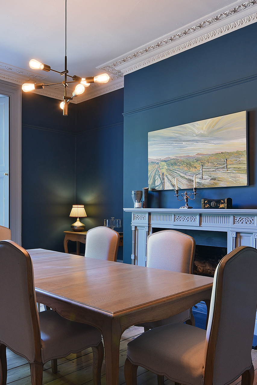 blue dining room interior